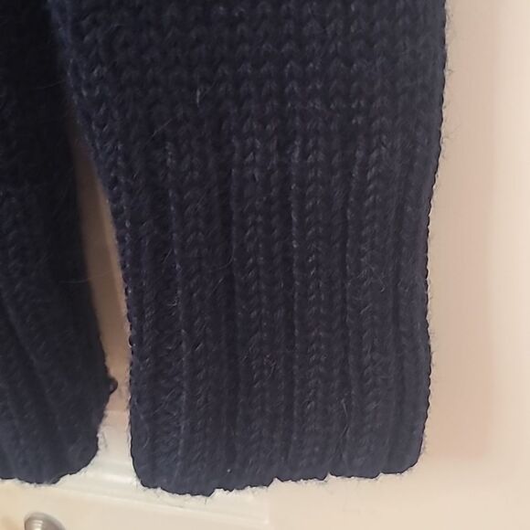 Mara Hoffman Wool Leather Appliqué Button Front Cardigan Sweater Navy Black Sz S - Picture 11 of 13